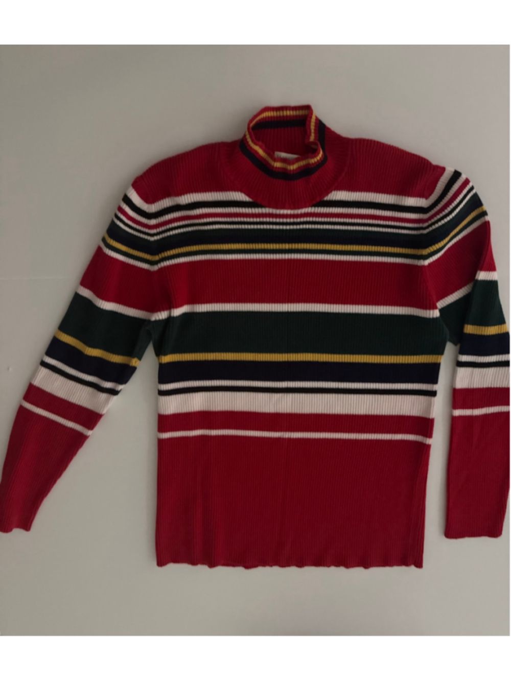 Women's Susan Bristol VTG Striped Mock Neck Sweater Red Multi-color Size XL